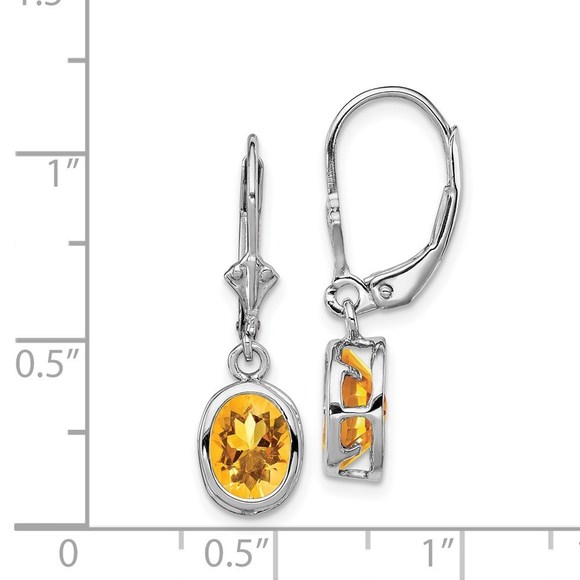 925 Sterling Silver 8x6mm Oval Citrine Leverback Earrings 28 x 9 mm - Picture 4 of 4